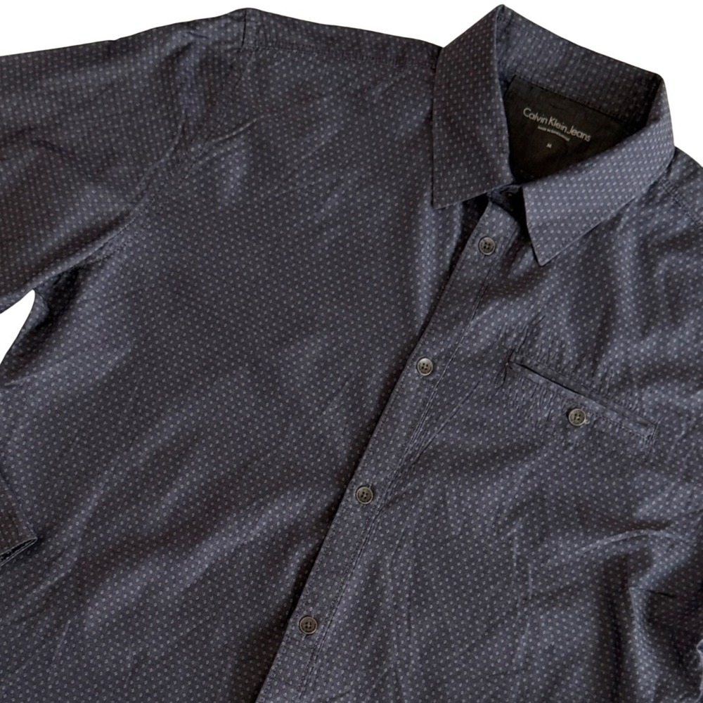 Calvin Klein Jeans Shirt Mens Medium Blue Diamond Micro Print Cotton Button Down